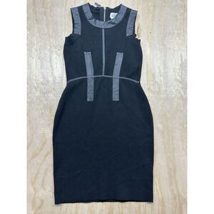 Milly Knit Dress With Lamb Leather Trim Black Sz Small (P) Shortsleeve